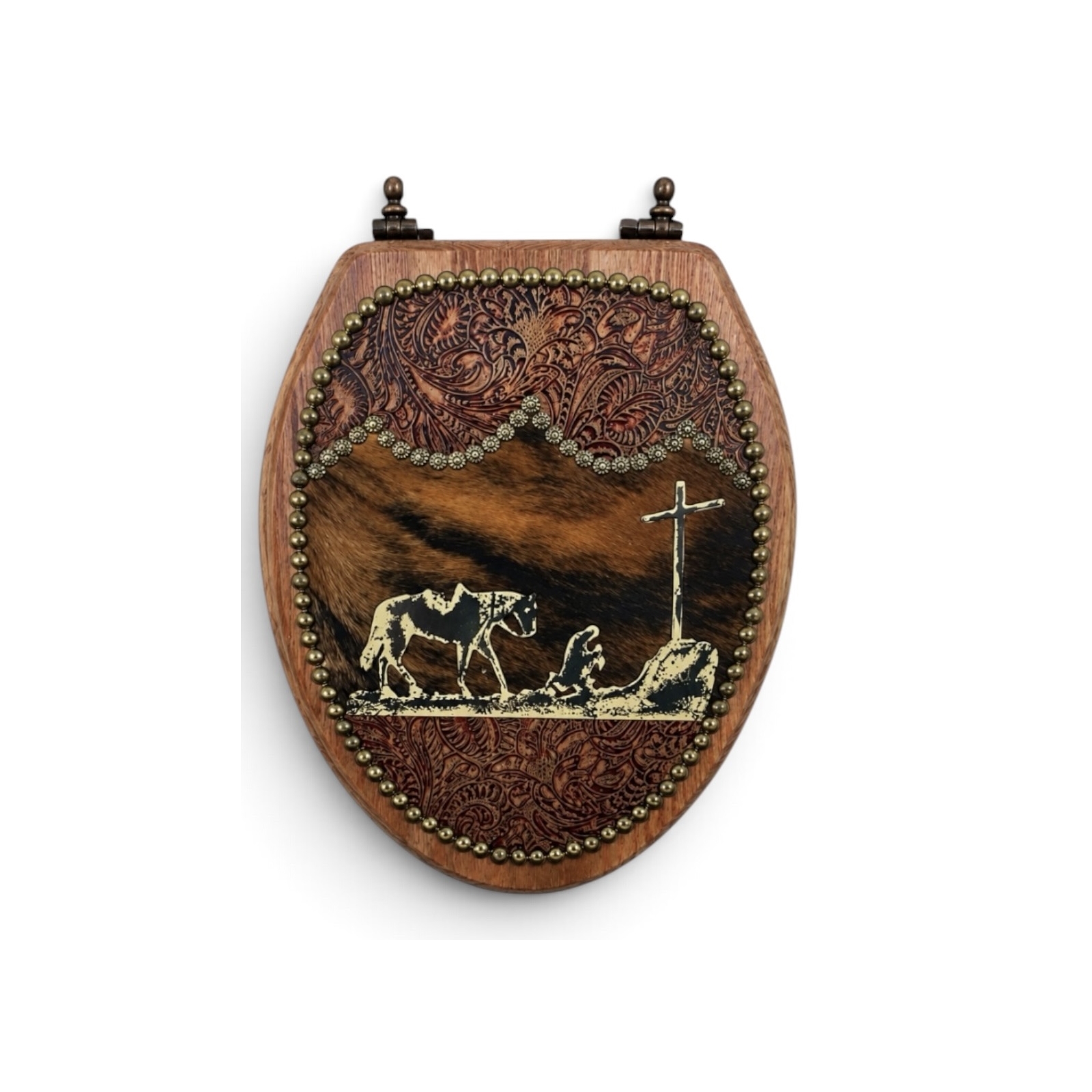 Praying Cowboy Western Cowhide Toilet Seat